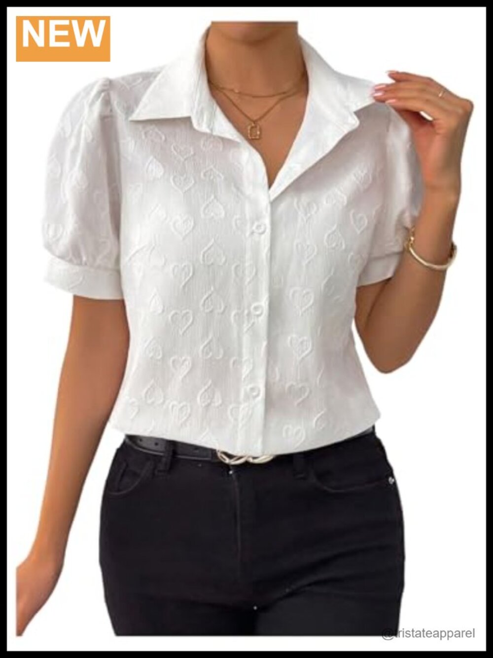 SweatyRocks Puff Sleeve Button Down Heart Graphic Blouse Summer Casual Top
